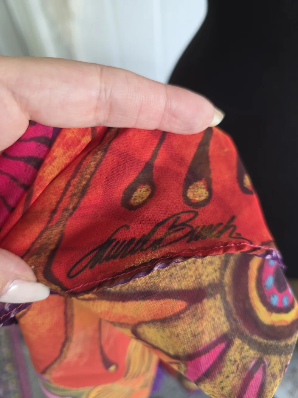 Laurel Burch Mandala Sheer Scarf Orange, Purple & Pink Floral Tassel Scarf
